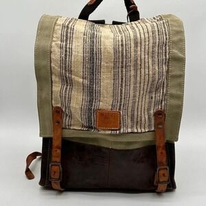 Will Leather Goods Olive, Brown & Cream Striped Canvas Backpack
